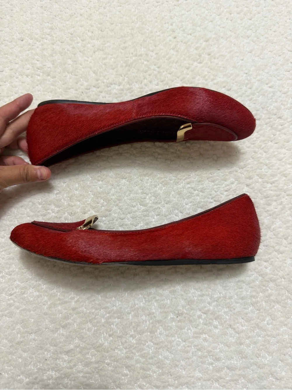 Tory Burch Real Bovine Hair Leather Jess Red Flats Size 6.5
